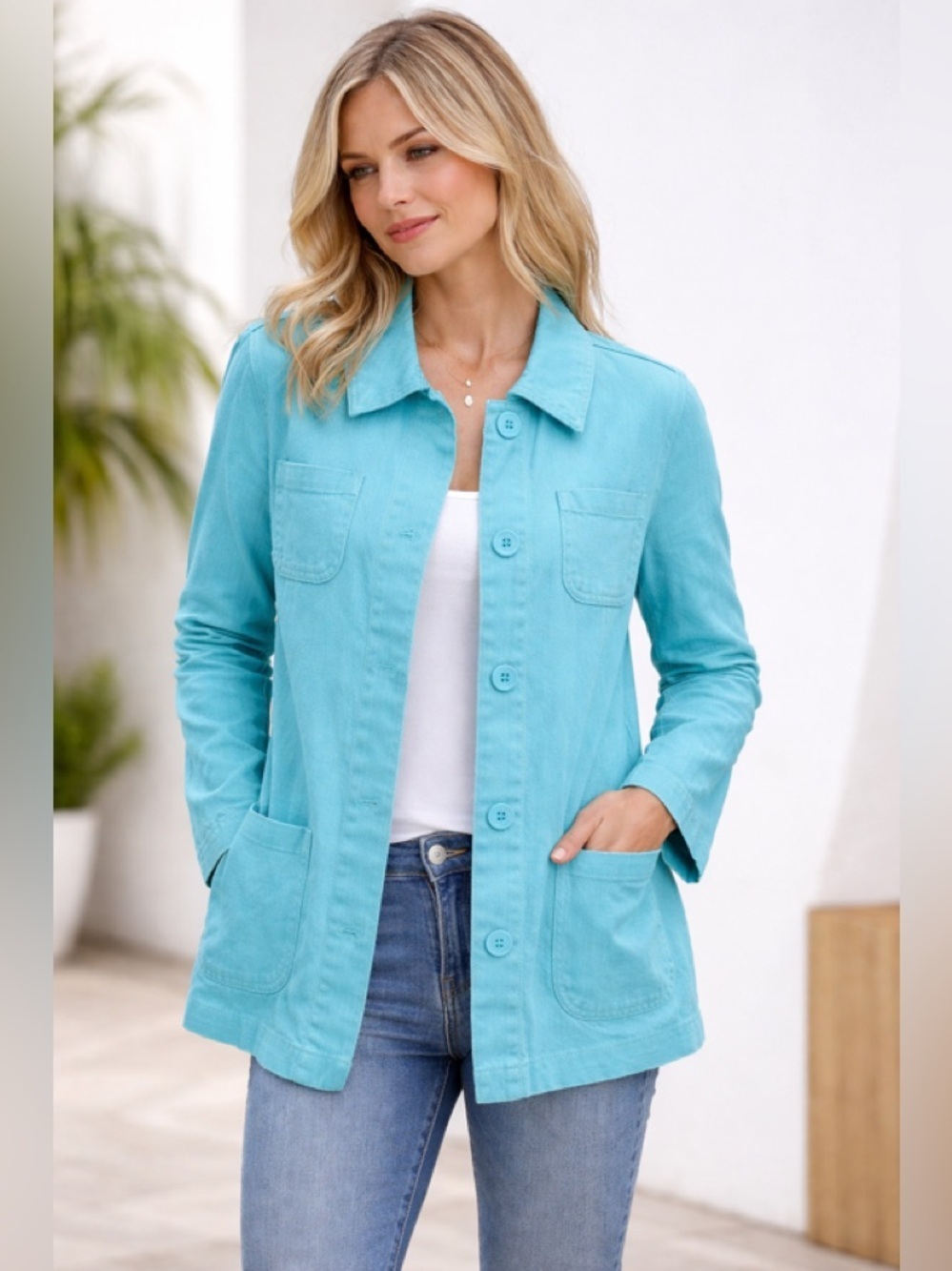 Apple Seeds Aqua Blue Button casual Cottagecore Front Jacket Women's Size PL